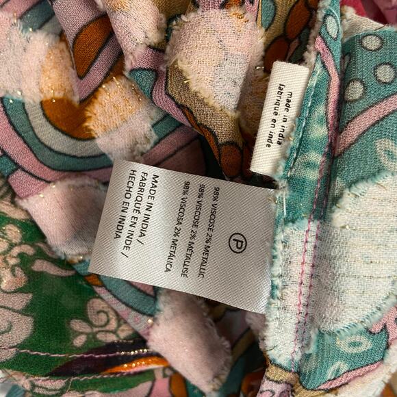 By Anthropologie Tie Front Multicolor Floral Printed Shine Boho Kimono One Size - Picture 8 of 11